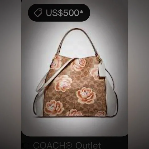 Vintage Y2K Coach Brown and Cream Floral Shoulder Bag, have other new handle - Picture 3 of 17